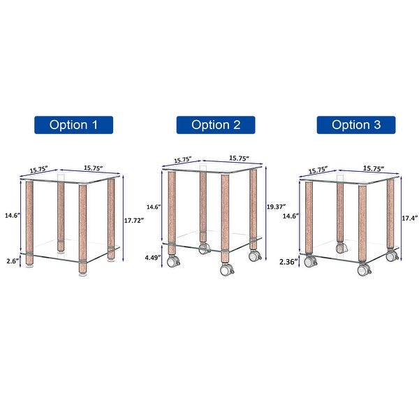 2-Tier Space Side Table with Glass Tabletop and Metal Legs