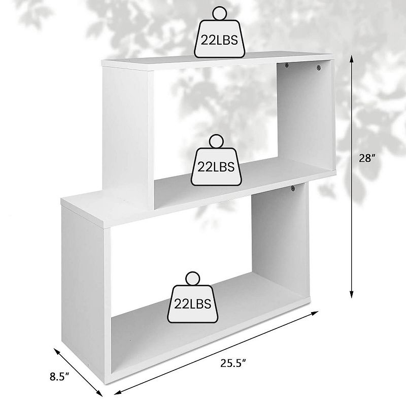 2-tier Irregular Wood Bookshelf for Home and Office-White