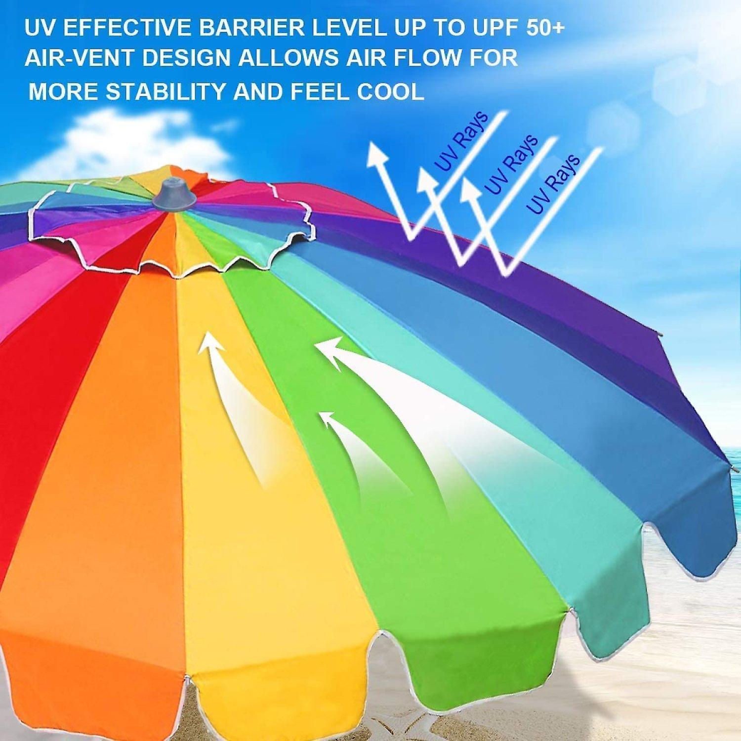 7.5 Foot Heavy Duty High Wind Beach Umbrella With Sand Anchor and Tilt Sun Shelter， Uv 50+ Protection Outdoor Sunshade Umbrella With Carry Bag For Patio