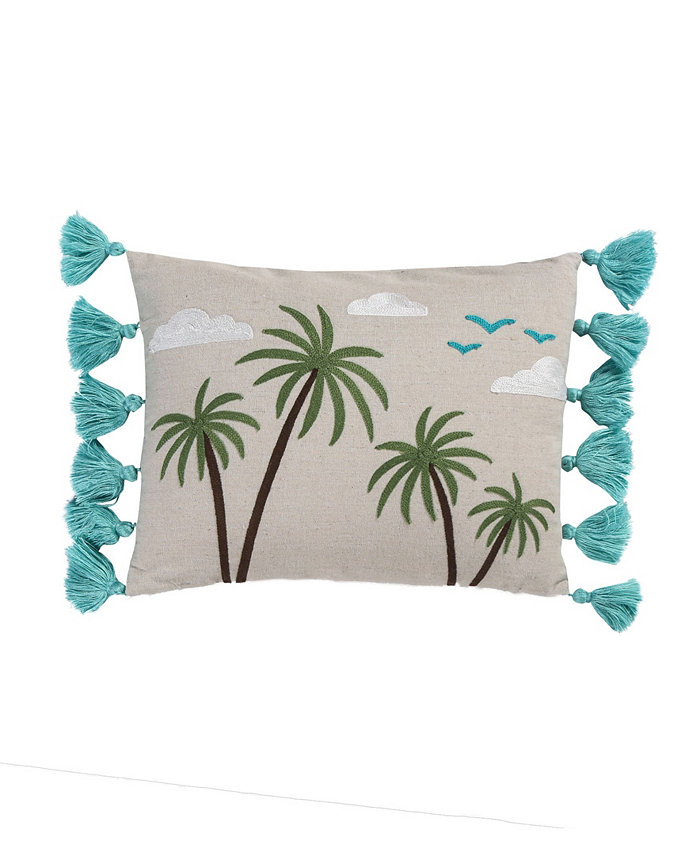 Homthreads Beach Days Palm Tassel Pillow， 14 x 18