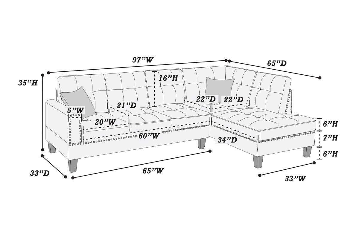 2 pc Sectional Sofa w/ 2 Accent Pillows -F8883