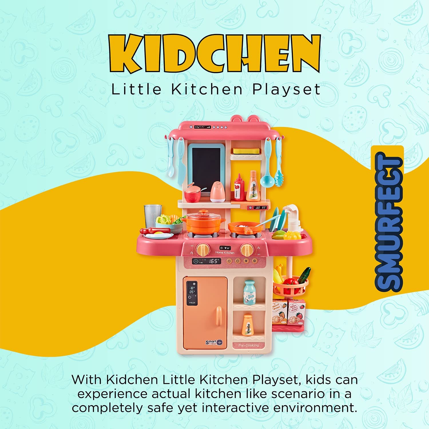 Surefect - Kitchen Play Set with Accessories- Mini Kitchen Set with Realistic Light Sound Steam Simulation- Indoor Games Kitchen Cooking Playset with Water Outlet- Toys for Toddlers Children and Girls