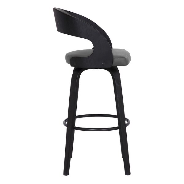 Counter Height Wooden Bar Stool with Cutout Padded Backrest， Black and Gray - 37 H x 18 W x 18 L Inches