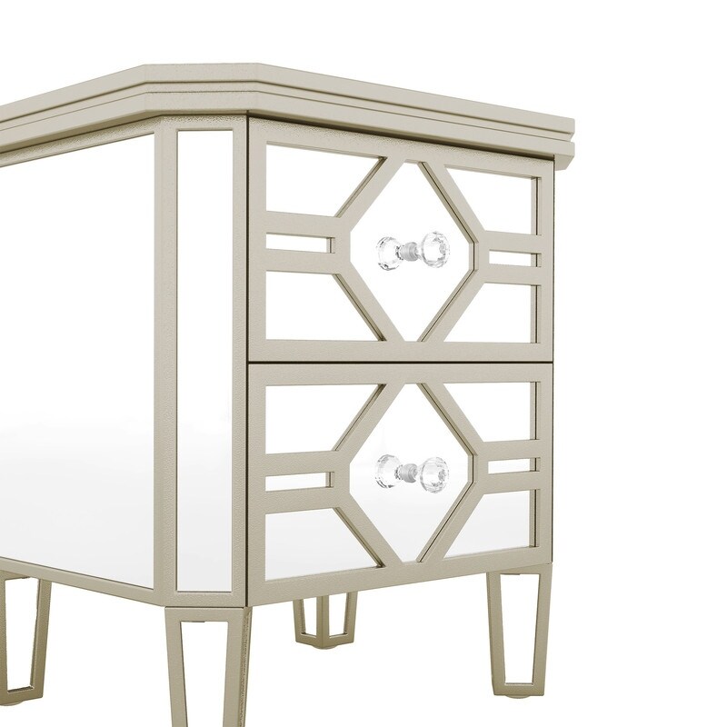 Elegant Mirrored 2 Drawer Storage Cabinet Nightstand