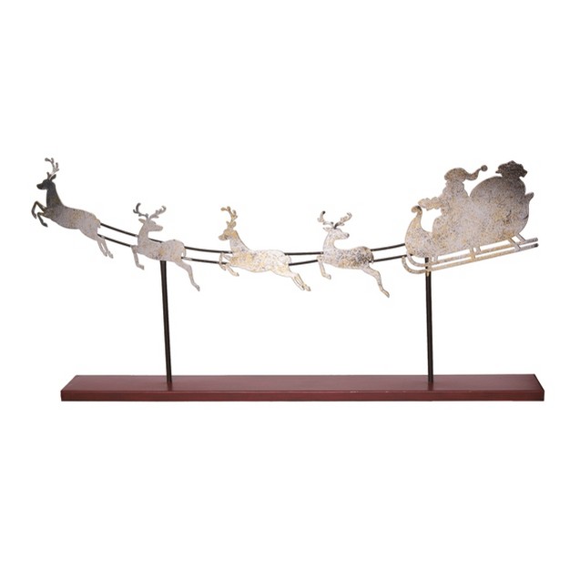 Transpac Metal 23 5 In Gray Christmas Santa And Sleigh Flying Decor