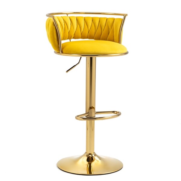 Velvet Swivel Bar Stools with Low Back and Footrest