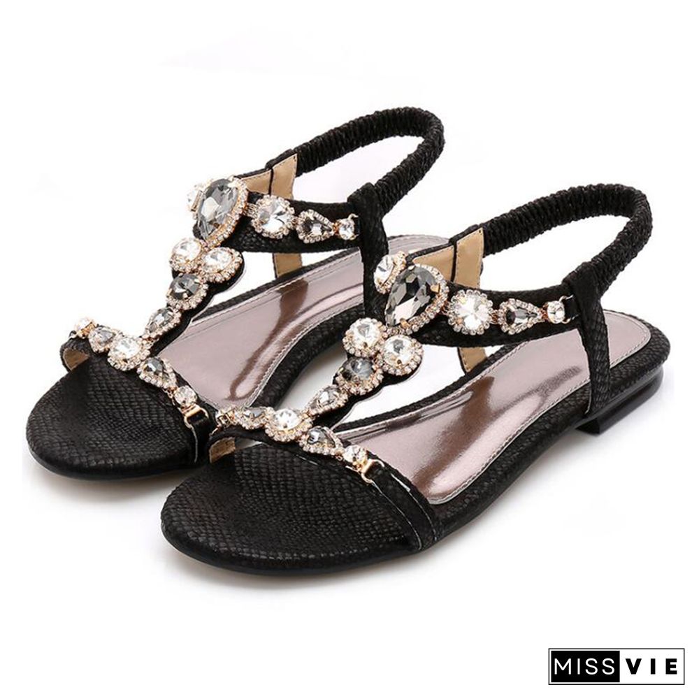 MVVJKEnew Vintage Bohemian Rhinestone Sandals Female Retro Sexy Beaded Snake Sandals Leisure Beach Flip Flops Sandals Women