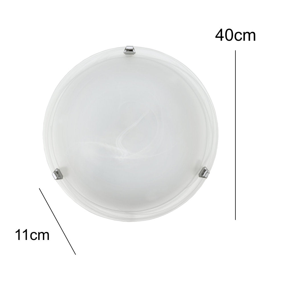 Britalia BR7184 Chrome & Alabaster Glass Flush Ceiling Light 400mm