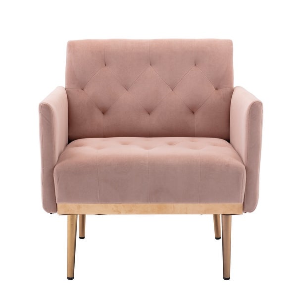 Modern Accent Leisure Chair with Tufted Cushion BackandSeat， Flared Arms and Tapered Rose Golden Legs