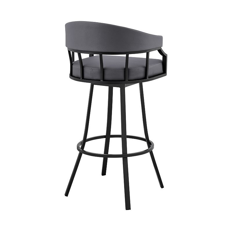 Cade 30 Inch Bar Stool， Swivel Chair， Faux Leather Cushion， Gray， Black