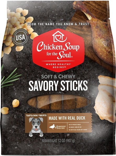 Chicken Soup for the Soul Savory Sticks Real Duck Soft and Chewy Dog Treats， 32-oz bag