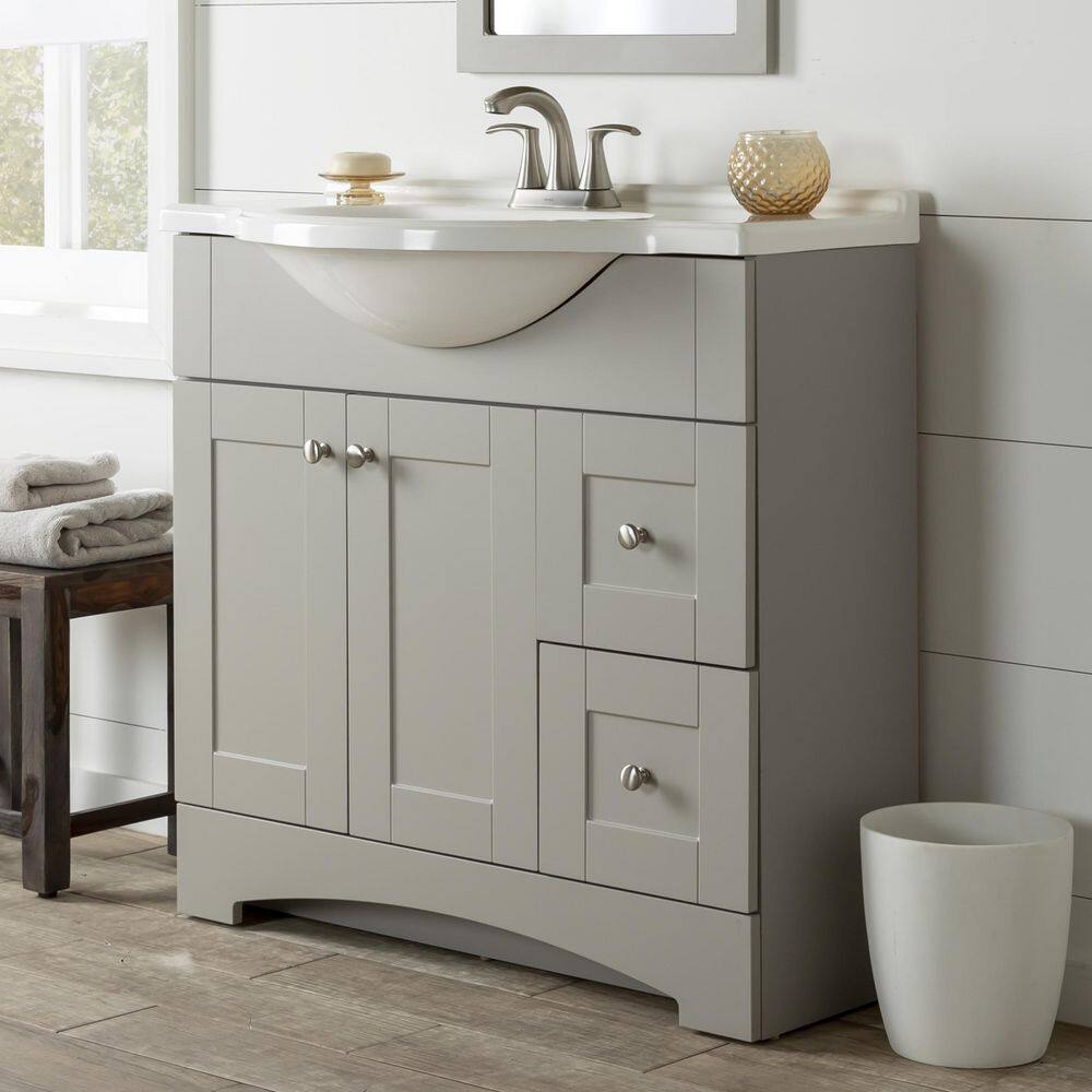 Glacier Bay Del Mar 37 in. W x 18.78 in. D Bath Vanity in Gray with Cultured Marble Vanity Top in White with Belly Bowl Sink DM36P2-KG