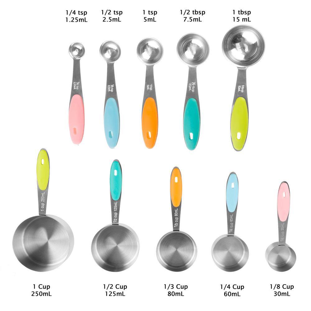 Classic Cuisine 10-Piece Stainless Steel with Silicone Measuring Cups and Spoons Set HW031030