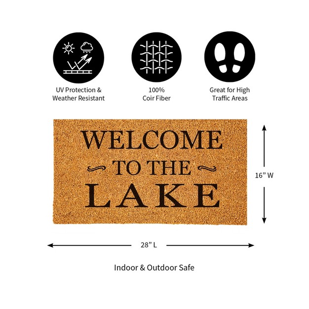 Evergreen 16 X 28 Inches Welcome To The Lake Door Mat Non slip Rubber Backing Dirt Catching Natural Coir Indoor And Outdoor Home Decor