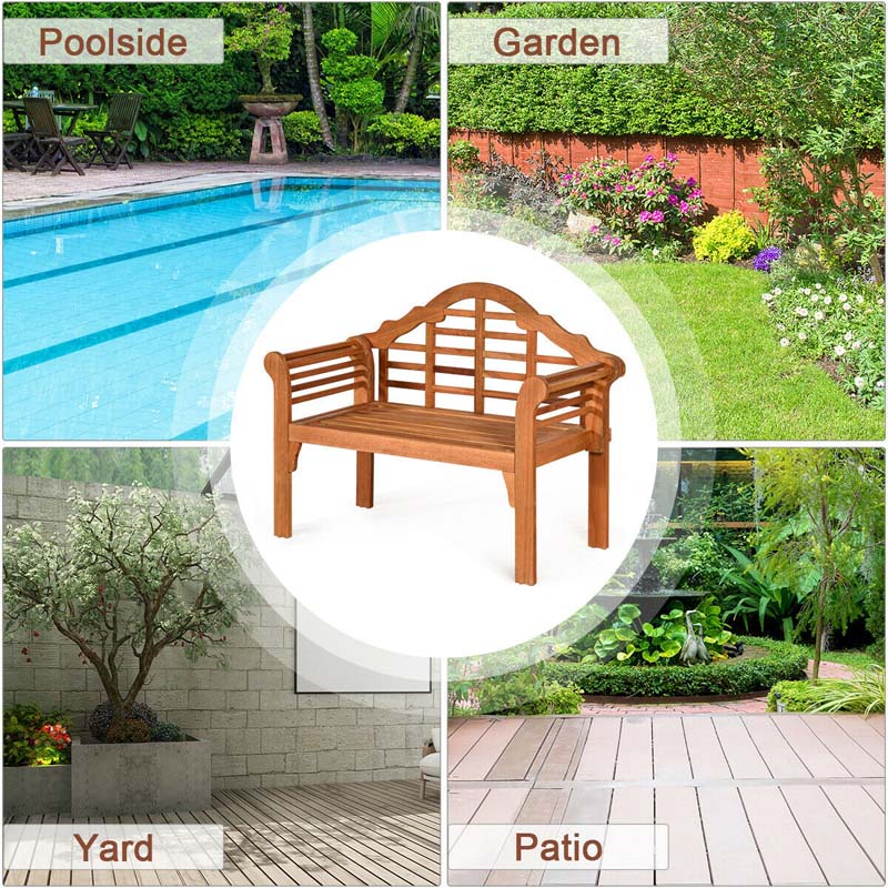 4 FT Folding Outdoor Bench for Park Garden, 2-Person Eucalyptus Wood Bench Loveseat Chair