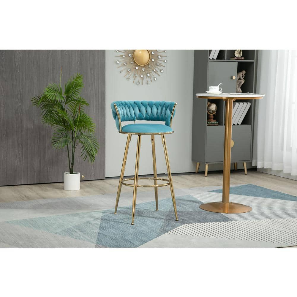 ZIRUWU 35.04 in.Blue Metal Bar Stool with Back and Footrest Counter Height Bar Chairs ZZQ-JBY721A16