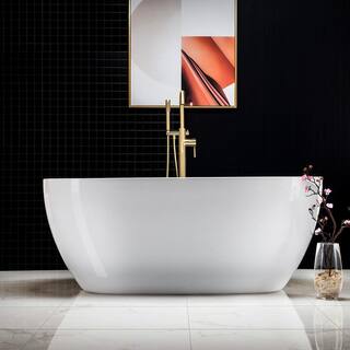 WOODBRIDGE Samantha 59 in. Acrylic FlatBottom Double Ended Bathtub with Brushed Gold Overflow and Drain Included in White HBT5566