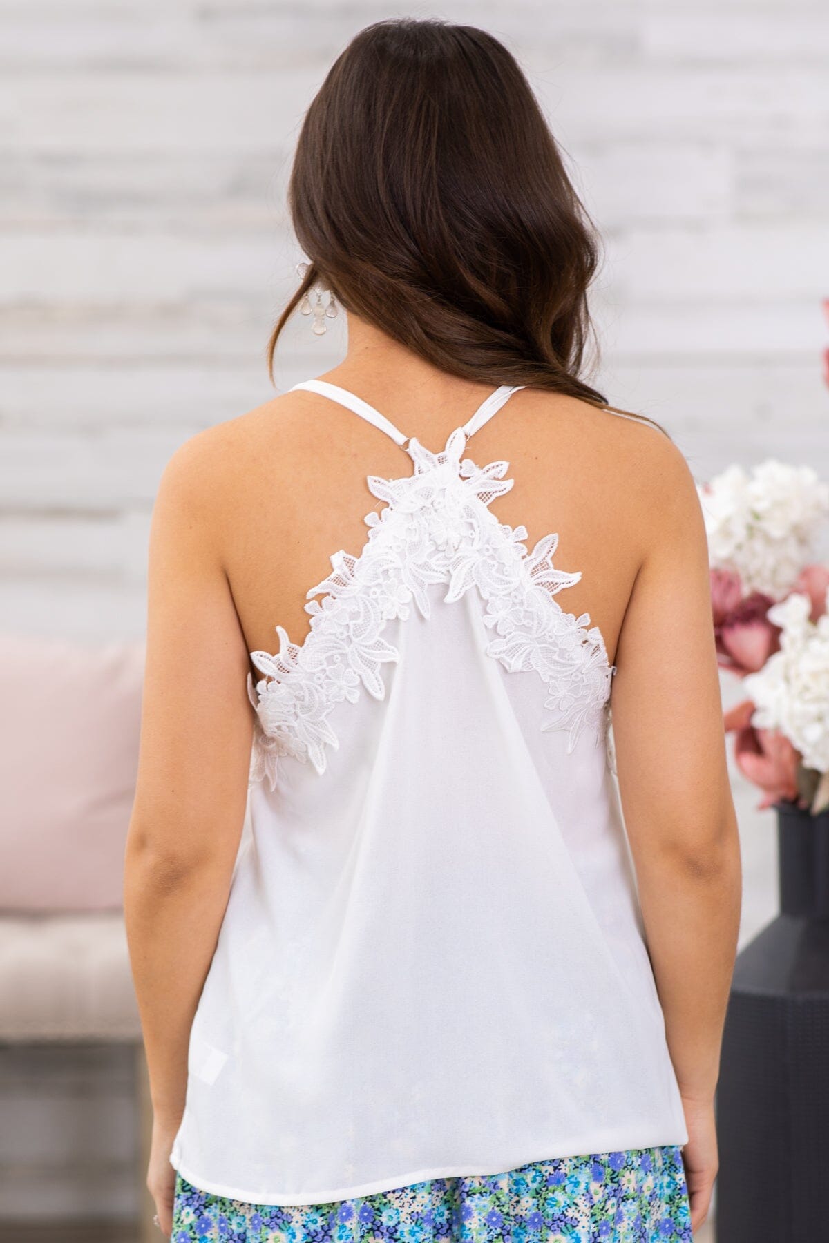 White Lace Trim Adjustable Strap Tank