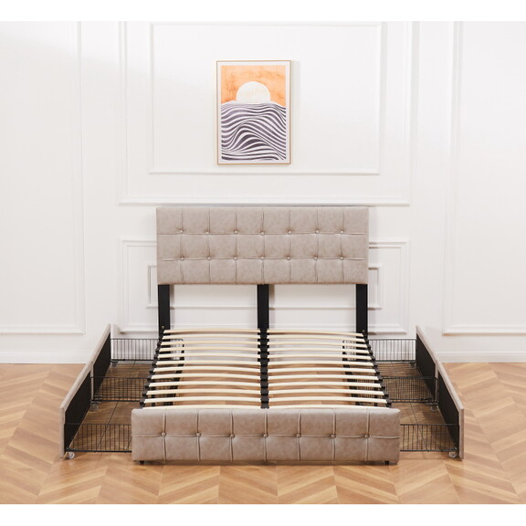 Full Size Upholstered Platform Bed Frame with Adju...