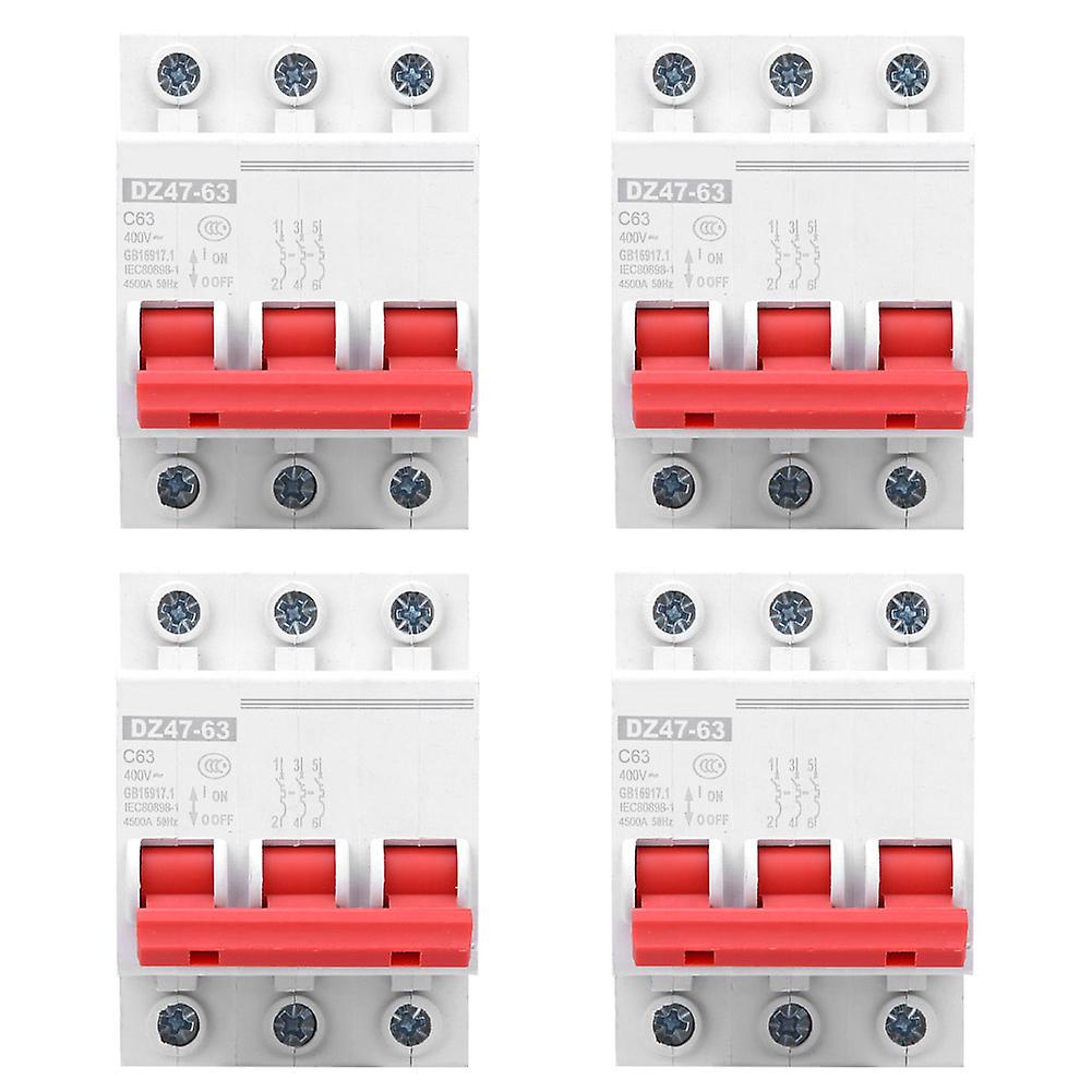 4pcs Dz47-63 Ac400v Miniature Circuit Breaker 3p Household Air Switch Din Rail Mounted63a