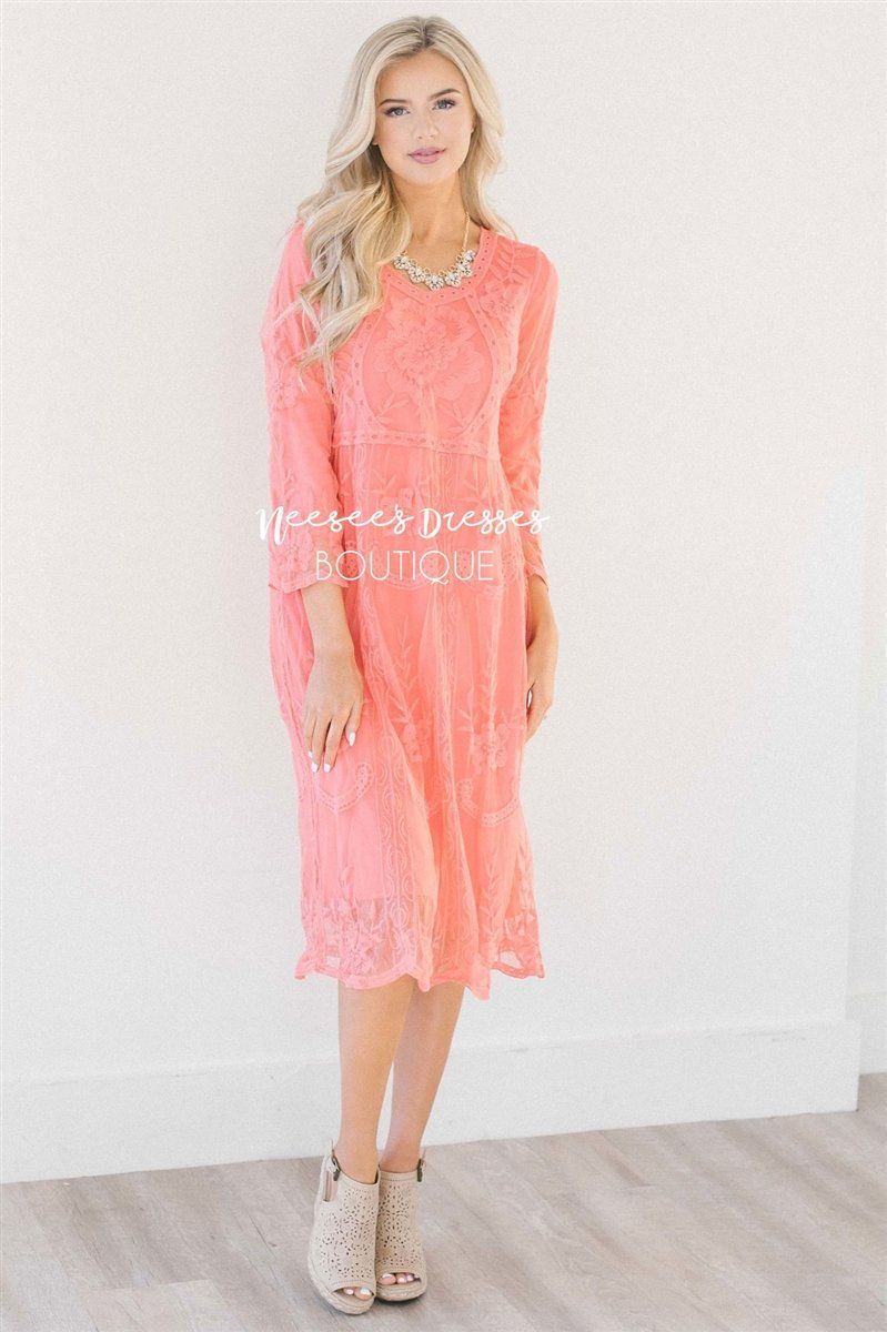 Day Dreamer Lace Dress in Coral