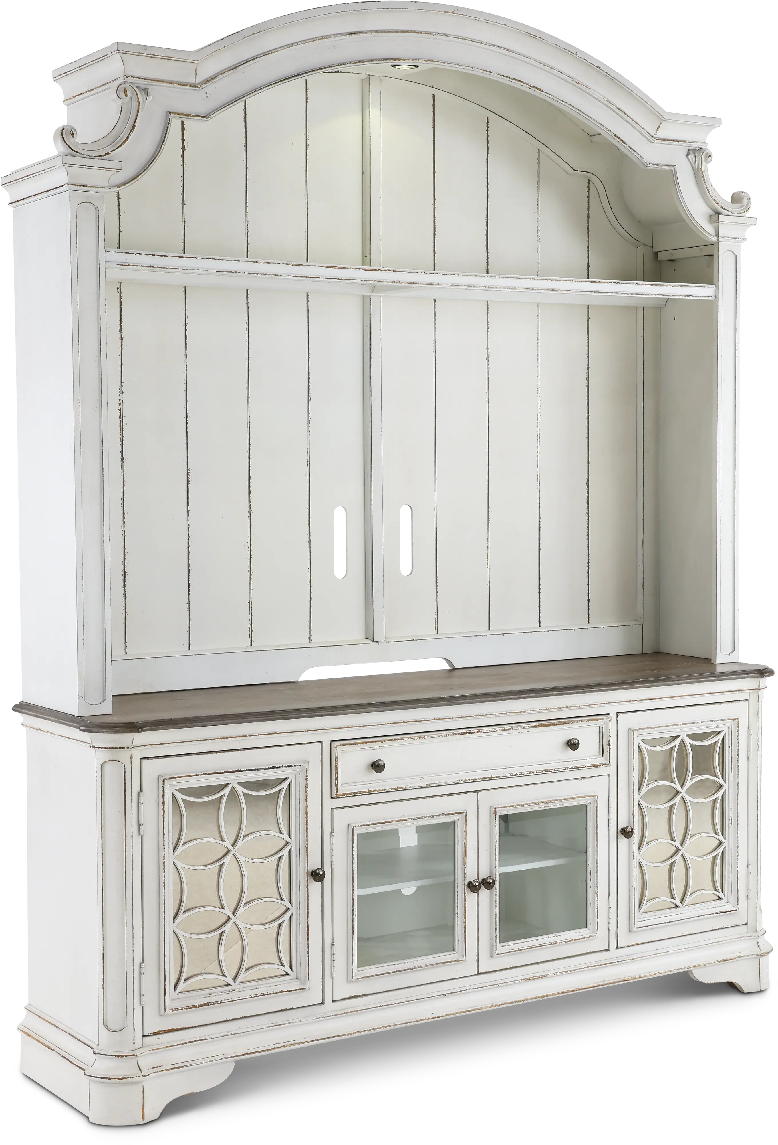 Magnolia Manor Distressed White 2 Piece Antique Entertainment Center