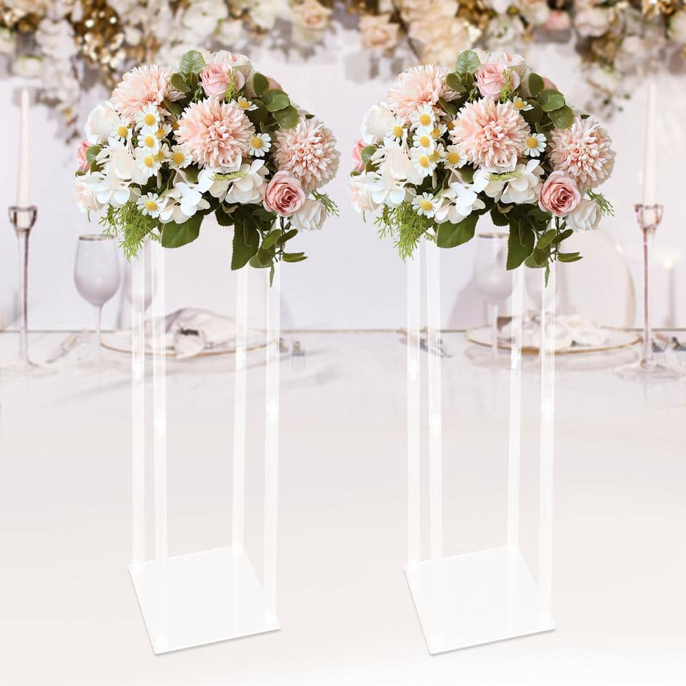 YIYIBYUS 9.84 in. W x 39.37 in. H 2-Pieces Modern Plastic Square Wedding Decoration Clear Acrylic Flower Display Rack OT-ZJGJ-5338