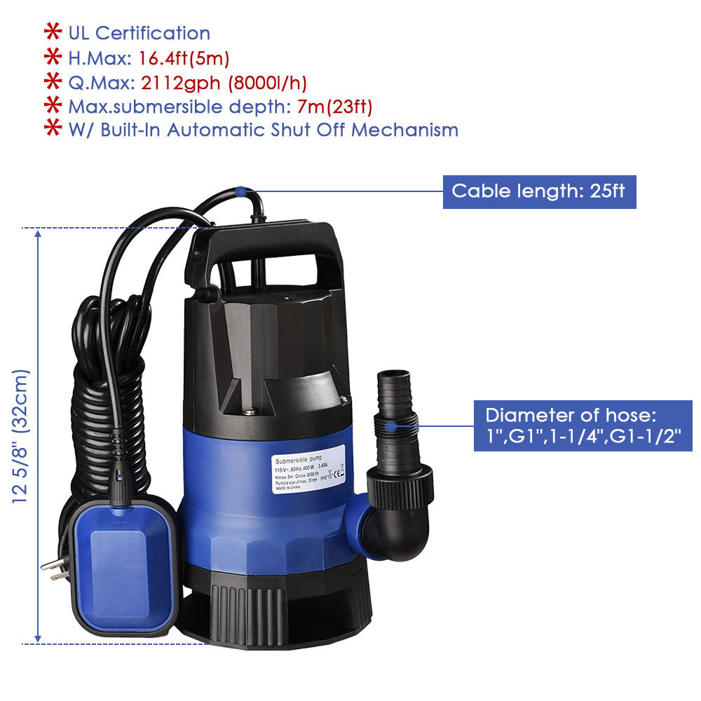 Yescom 400w 1/2 HP Pool Dirty Water Submersible Pump