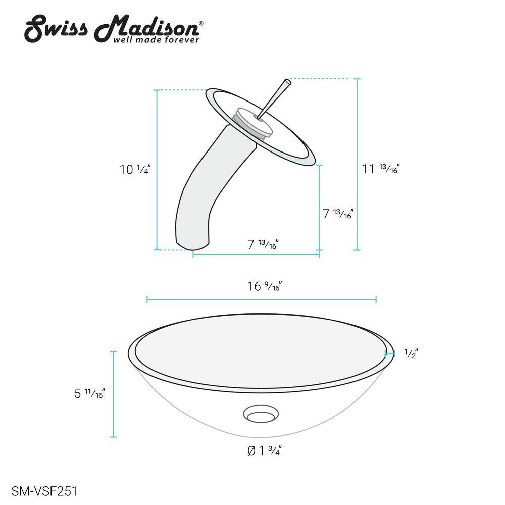 Swiss Madison Cascade Clear Round Glass Vessel Sink with Cascade Faucet SM-VSF251