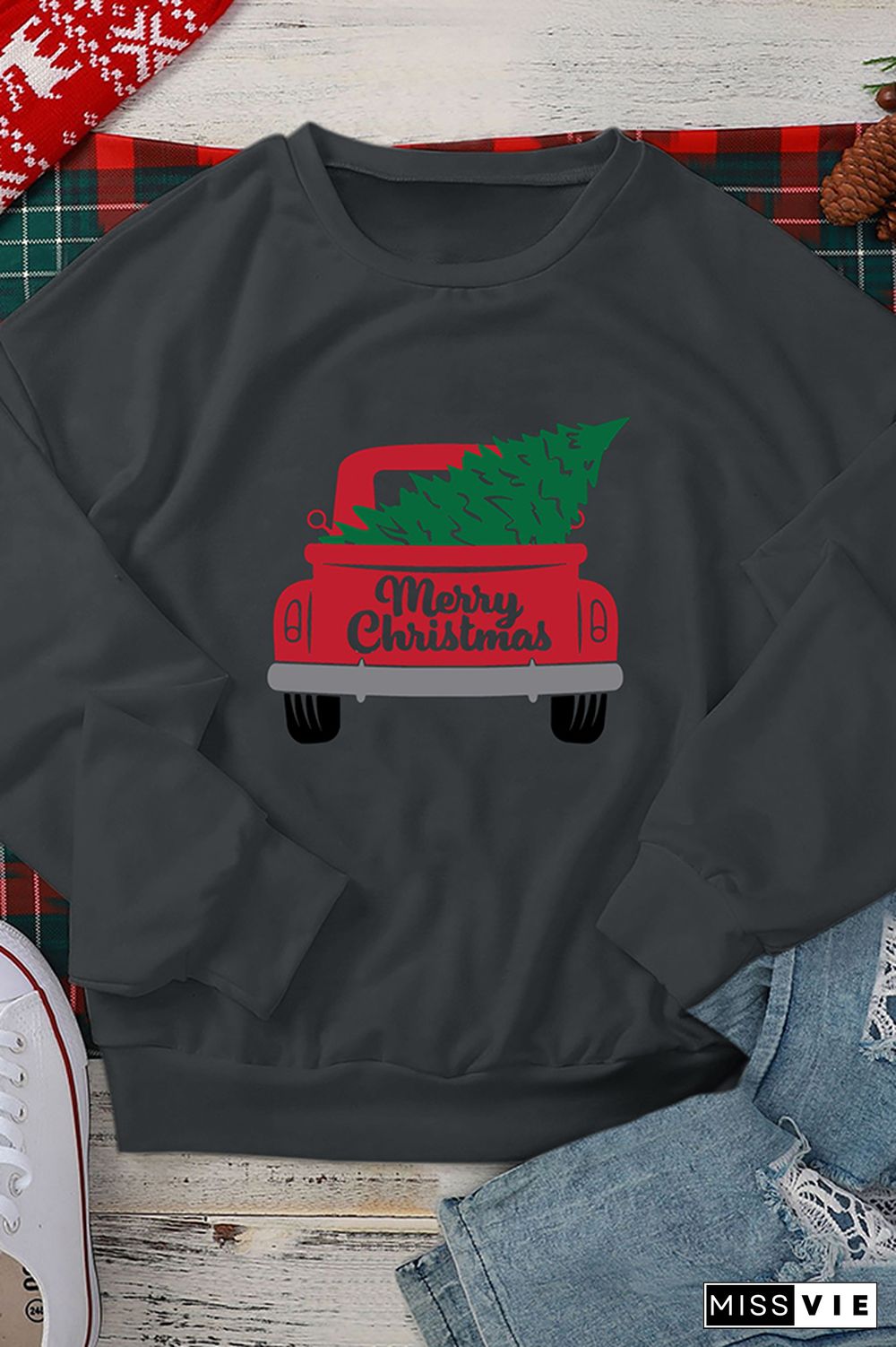 Red Truck Farmhouse Christmas Tree Sweatshirt Wholesale