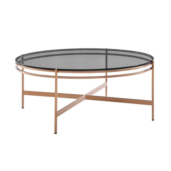 Cid 35 Inch Modern Coffee Table， Black Smoked Glass Top， Rose Gold Legs