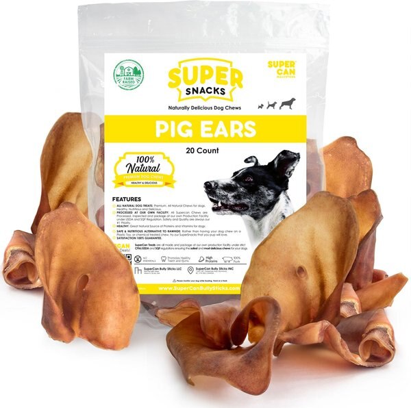 SuperCan Bully Sticks Pig Ears Dog Treats， 20 count