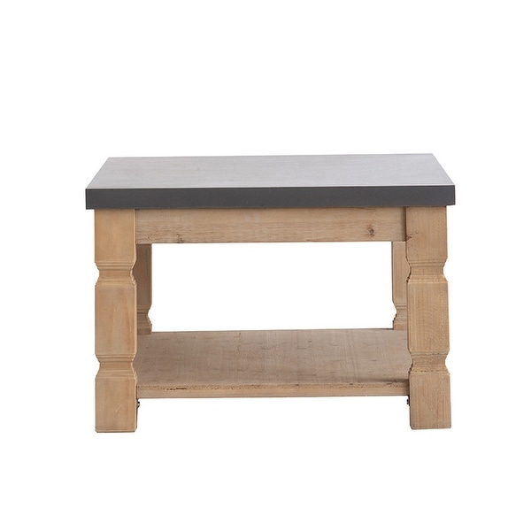 48 Inch Coffee Table， Rectangular， Concrete Top， Wood Frame， Rustic， Gray