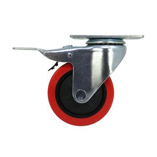 Everbilt 4 in. Red Polyurethane and Steel Swivel Plate Caster with Locking Brake and 250 lbs. Load Rating 4120745EB