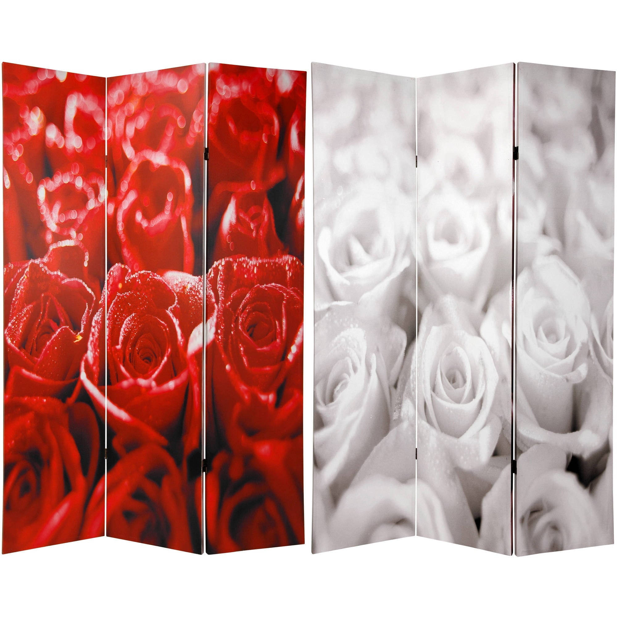 Oriental Furniture 6 ft. Tall Double Sided Roses Room Divider - 3 Panel