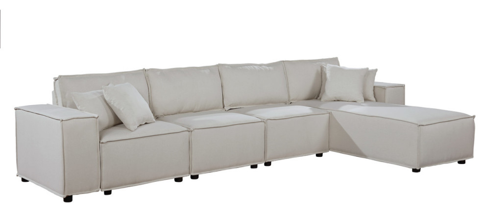 Lilola Home Ermont Sofa with Reversible Chaise in Beige Linen   Transitional   Sectional Sofas   by Timeout PRO  Houzz