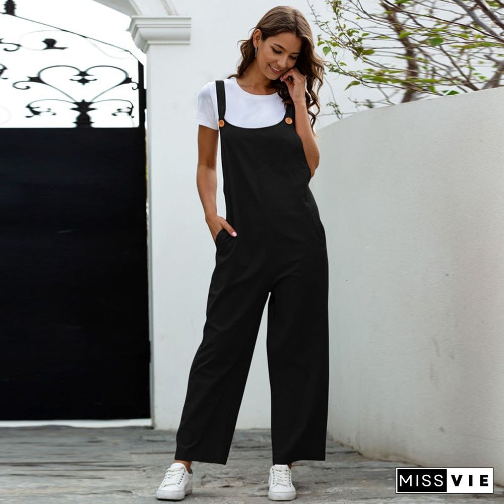 Women's Retro Casual Long Suspender Jumpsuit