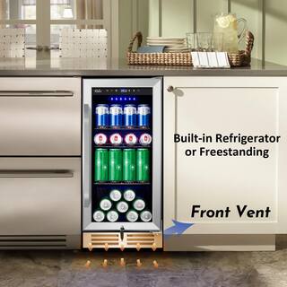 Velivi 15 in. 127 (12 oz.) Can Freestanding Beverage Cooler Fridge with Adjustable Shelves in Stainless Steel KMYL100HD