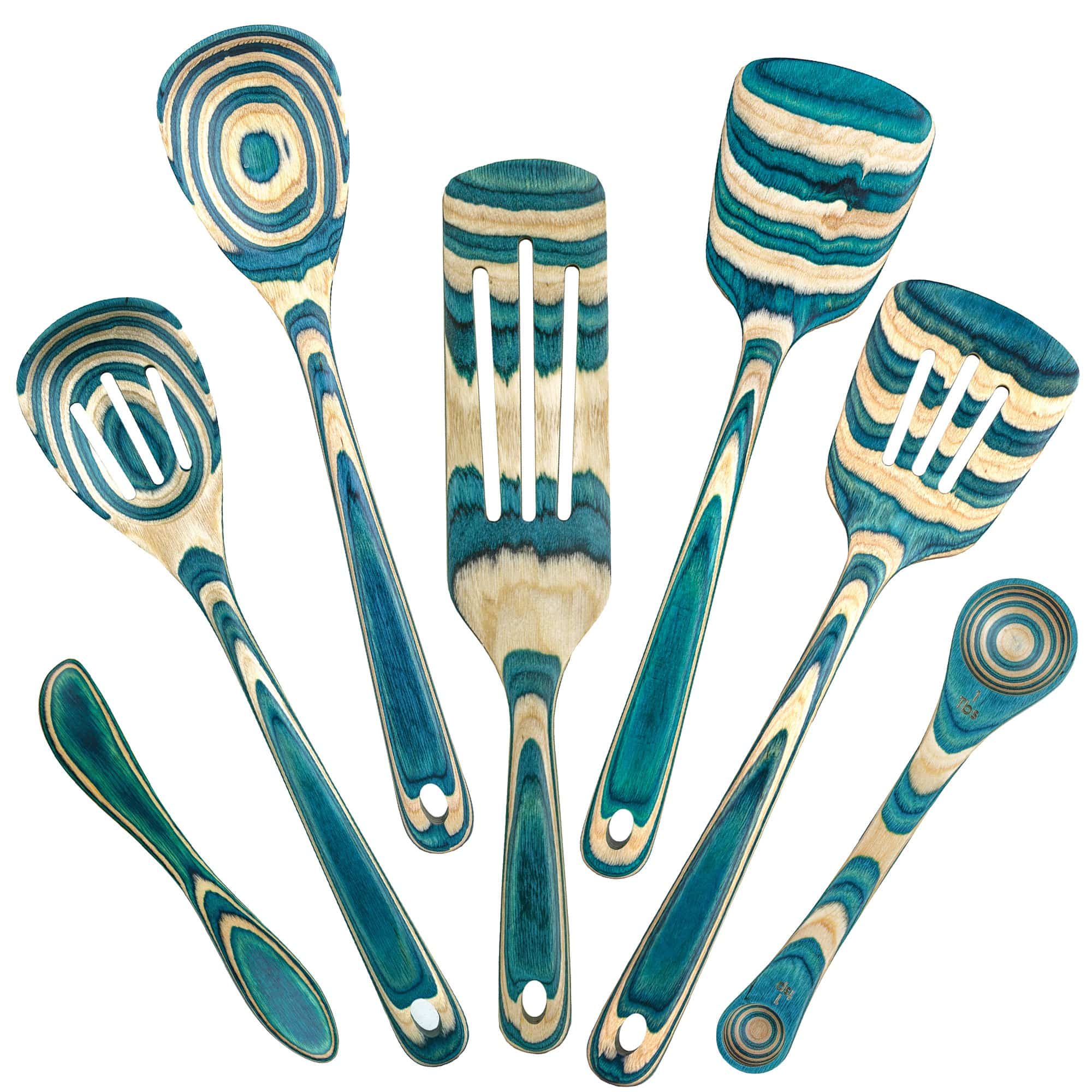 Baltique Mykonos Collection 7 Piece Wooden Cooking Utensil Set, Safe for Nonstick