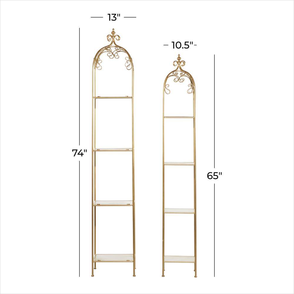 Litton Lane 74 in. Gold Contemporary Metal 4 Shelf Shelving Unit (Set of 2) 46038