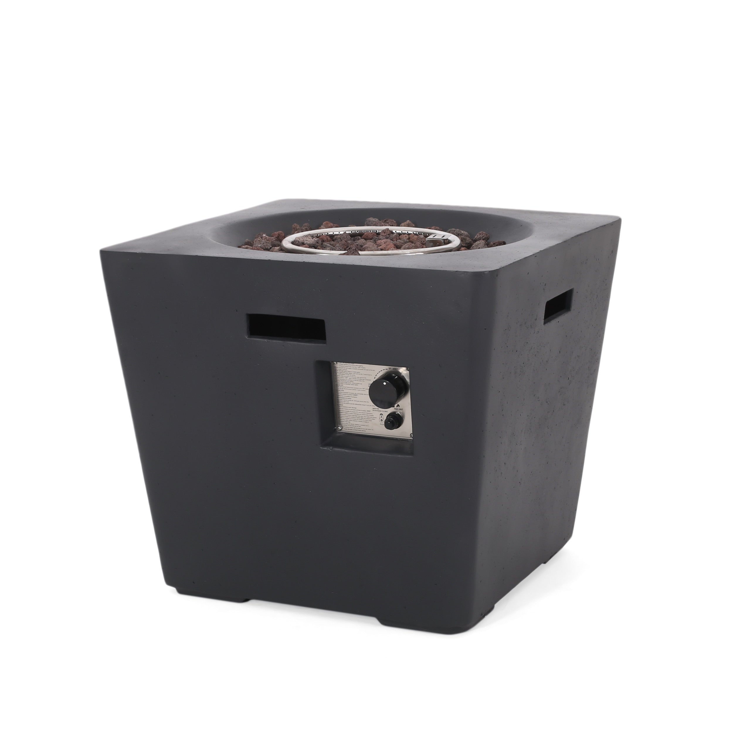 Arianna Outdoor 40,000 BTU Lightweight Concrete Square Fire Pit, Dark Gray