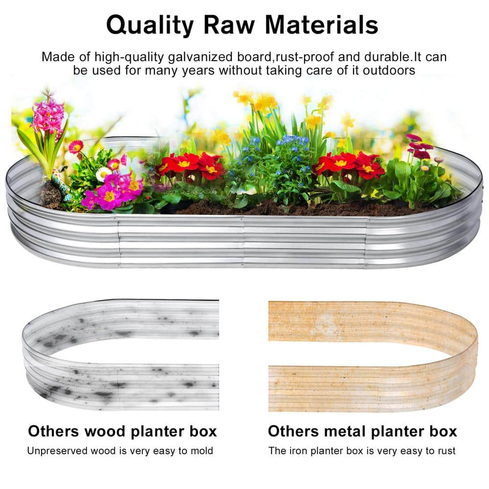 Afoxsos 6 ft. x 3 ft. x 1 ft. Galvanized Planter Bed， Oval Large Metal Raised Planter Raised Garden Boxes Outdoor for Vegetables DJMX1210