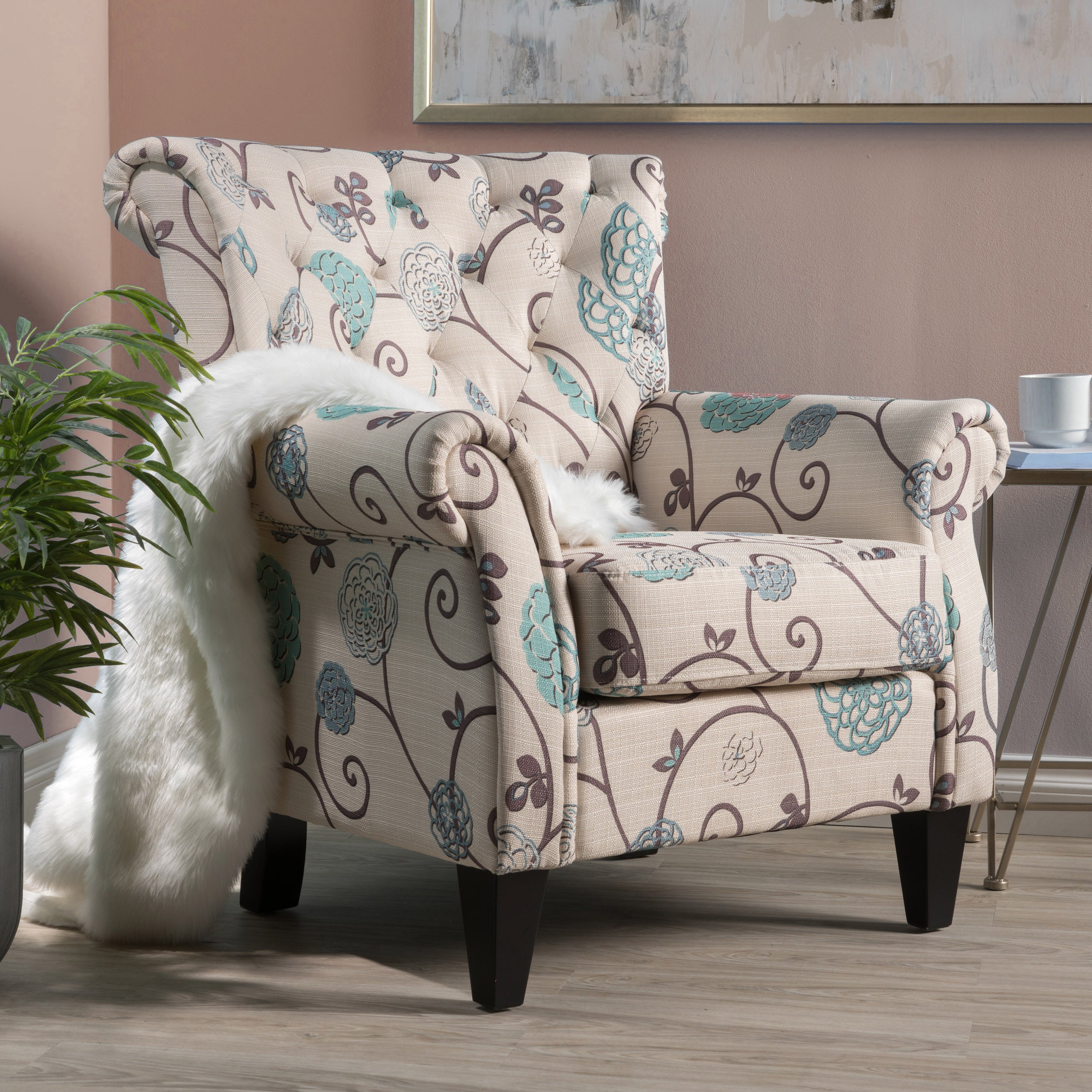 Solvang Floral Tufted Fabric Club Chair