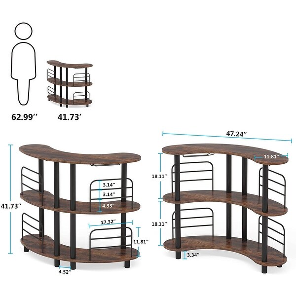 3 Tier Liquor Bar Unit， Wine Bar Cabinet with Storage Shelves with Wine Glass Holder for Home/Kitchen/Bar