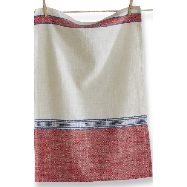 Tag Set Of 2 Weekend Cotton Red And Blue Colorblock On Beige Background Kitchen Dishtowels 26l X 18w In