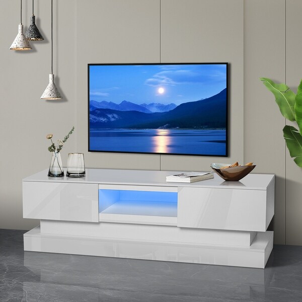 TV Stand with LED Lights，high glossy front TV Cabinet，can be assembled in Lounge Room， Living Room or Bedroom