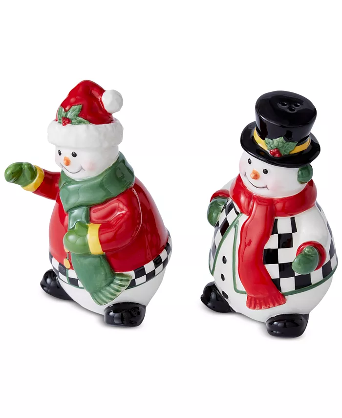 Spode Christmas Tree Black and White Snowperson Salt and Pepper