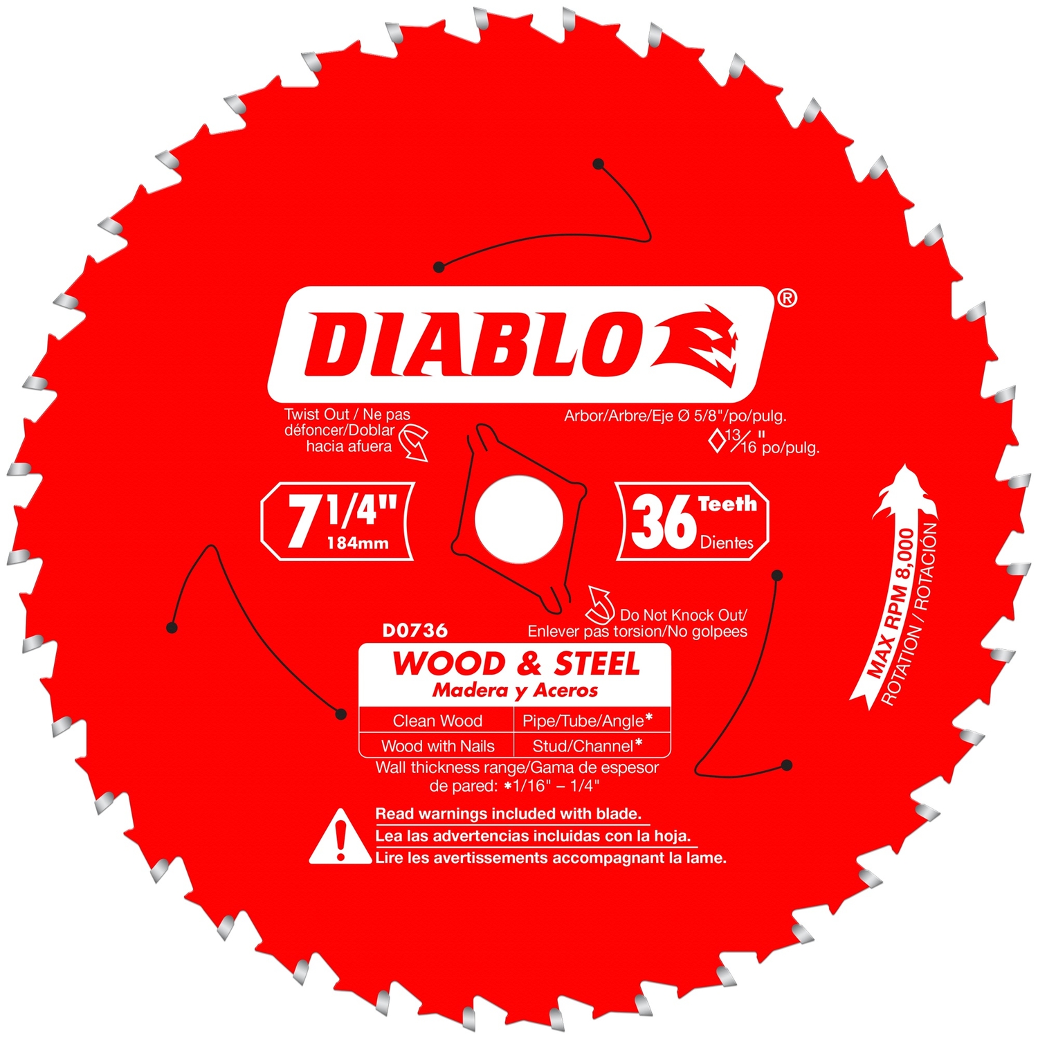 Diablo 7-1/4 in. D X 5/8 in. TiCo Hi-Density Carbide Circular Saw Blade 36 teeth 1 pc