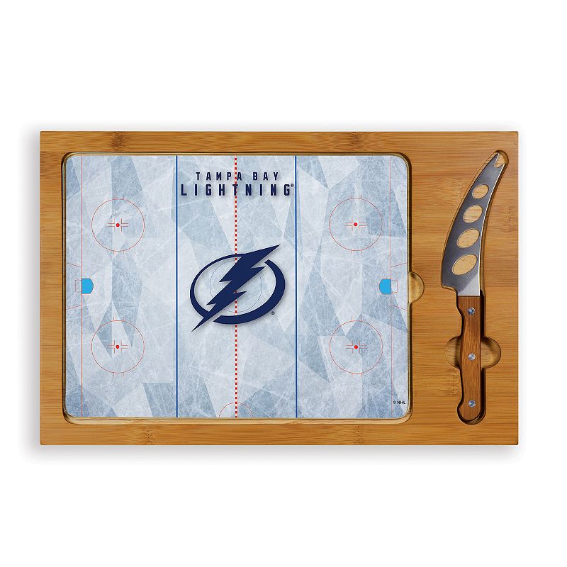 Picnic Time Tampa Bay Lightning Icon Glass Top Cutting Board and Knife Set