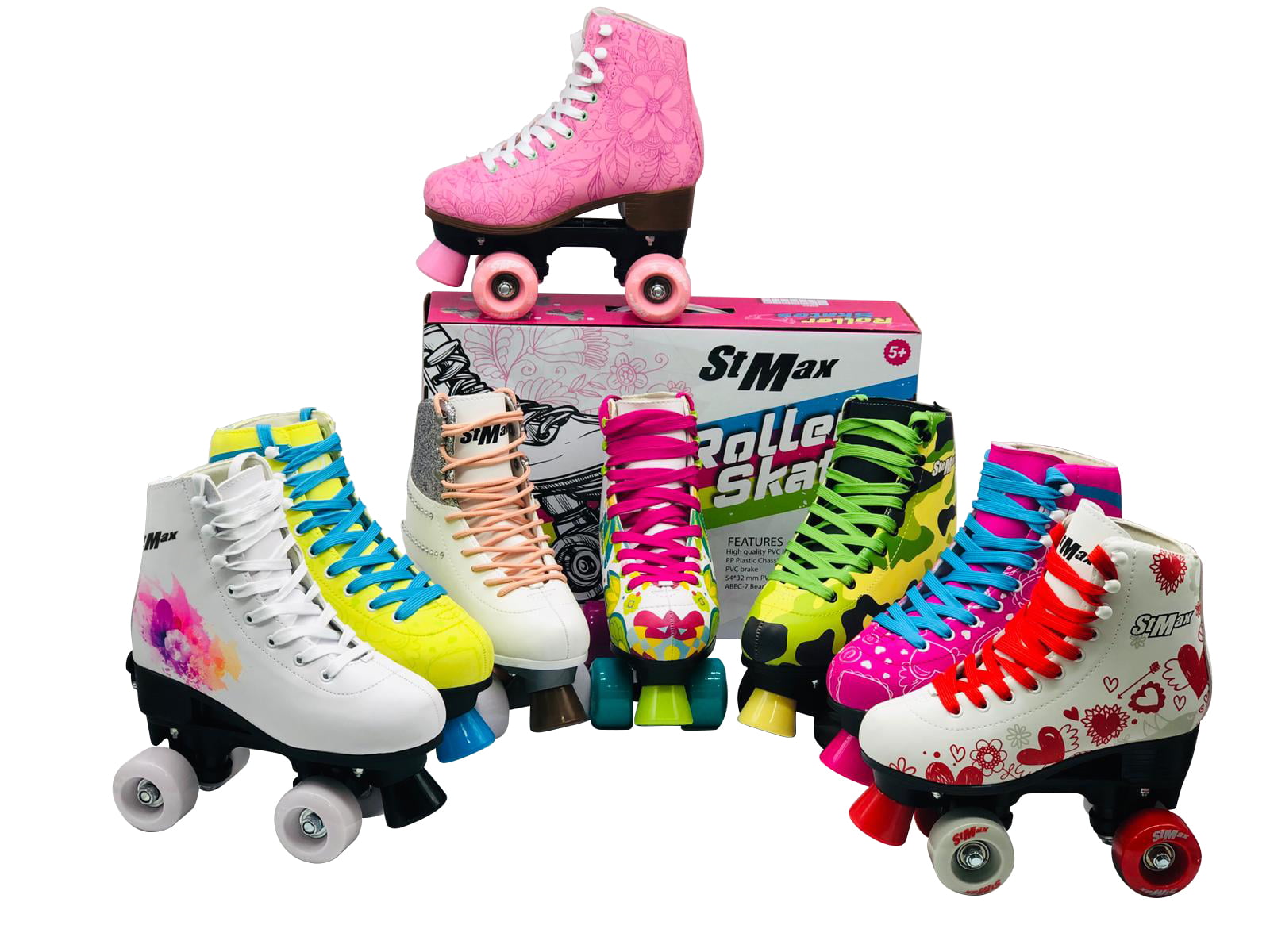 Quad Roller Skates for Girls and Women size 7.5 Adult White and Red Heart Outdoor Indoor and Rink Skating Classic Hightop Fashionable Design